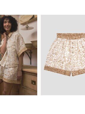 Piglet In Bed Women Ernest White Middlemore Linen Pajama Shorts S Floral Animals